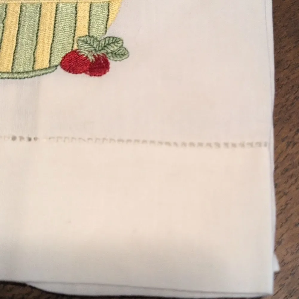 Embroidered Fruit Basket Tea Towel